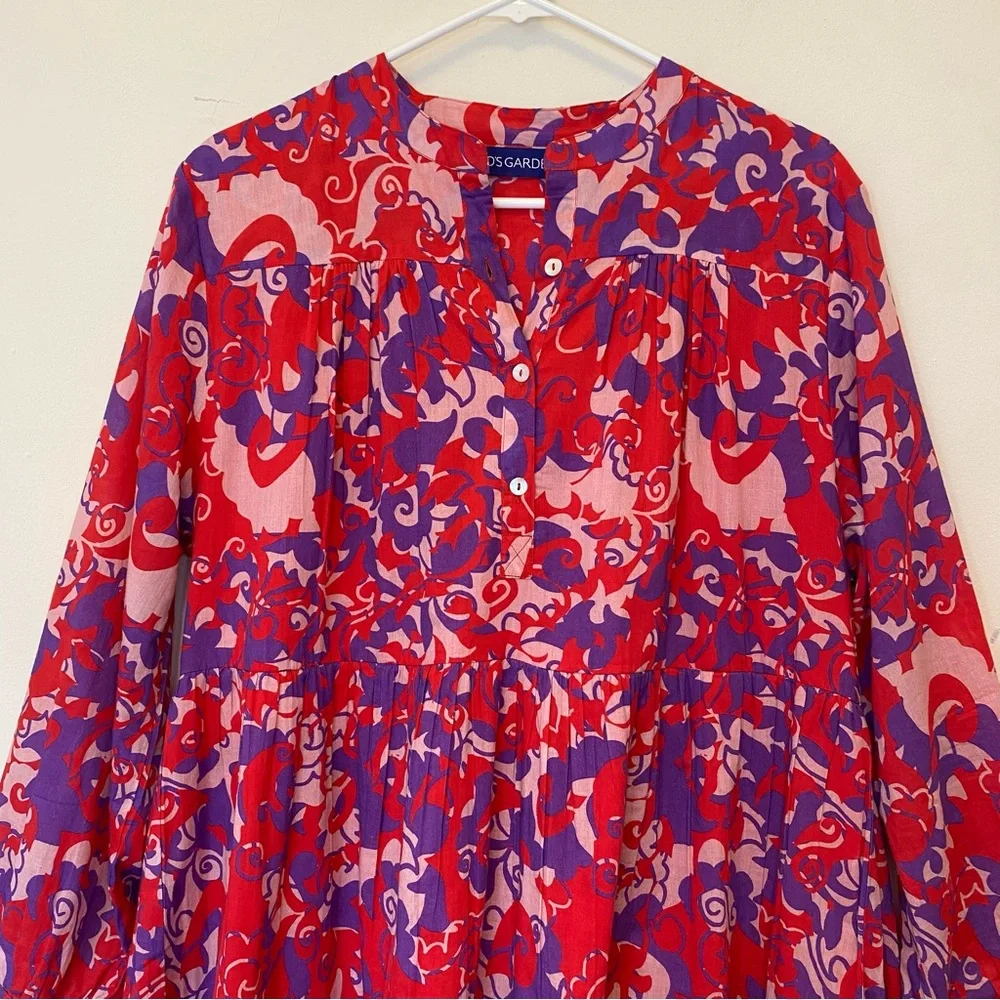 RO’S GARDEN Tyler Abstract Print Cotton Mini Shirt Dress Red/Purple Sz Large - Picture 4 of 16